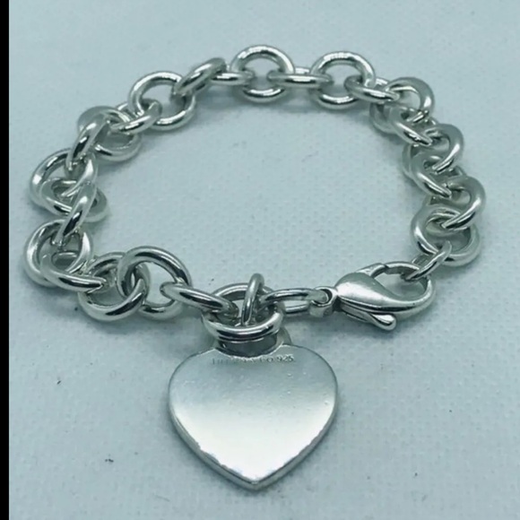 TIFFANY & CO. Silver Heart Link Bracelet 7.5” Long